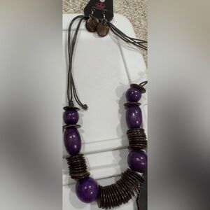 Purple and Brown Beaded Necklace and earrings set
